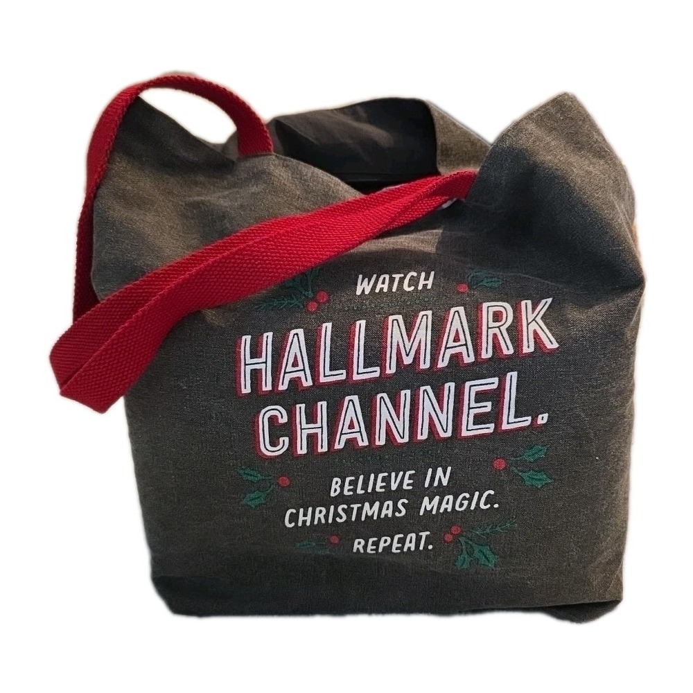 Hallmark Channel Canvas Tote Bag Believe In Christmas Magic Repeat Gray Red‎